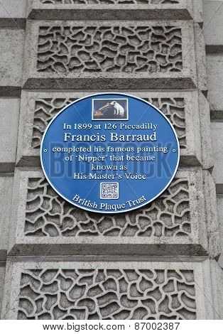 Francis Barraud (hmv) Blue Plaque In London