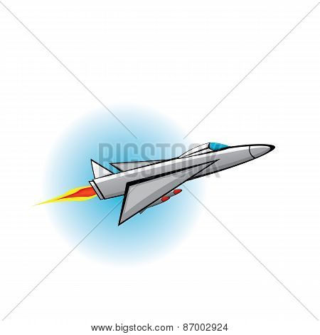 Flying jet fighter with missile.