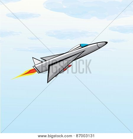 Flying jet fighter with missile.