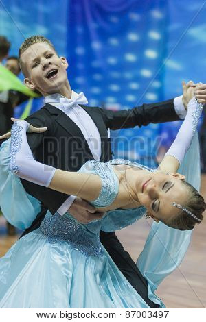 Minsk, Belarus-february 15, 2015: Unidentified Professional Dance Couple Performs Youth-2 Program