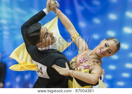 Minsk, Belarus-february 15, 2015: Unidentified Professional Dance Couple Performs Youth-2 Program