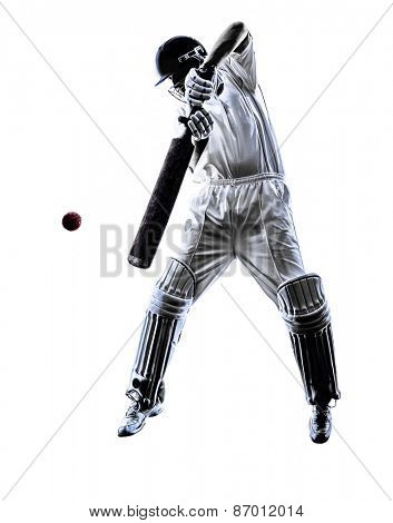 Cricket player batsman in silhouette shadow on white background