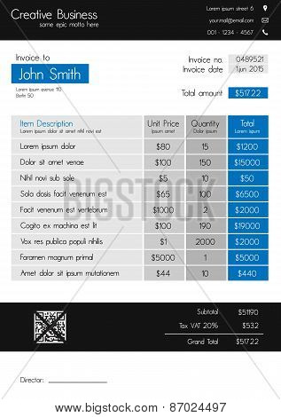 Invoice template - clean modern style of blue and grey