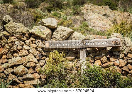 Signpost On Sentier Ile Rousse A Corte In Corsica