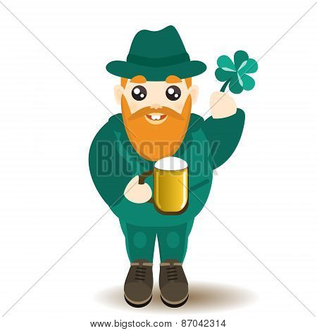 Bearded gnome with beer and shamrock