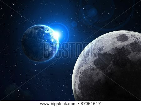 Earth with the rising sun. Elements of this image furnished by NASA