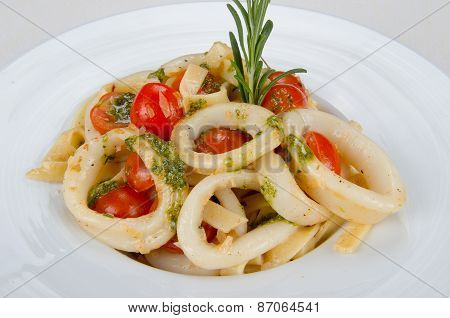 Squid - stewed with tomato.
