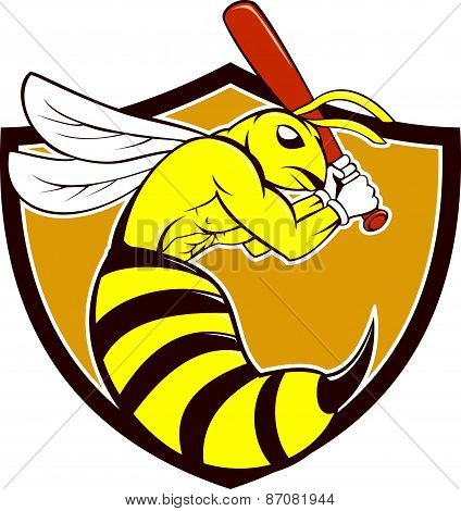 Killer Bee Baseball Player Crest Cartoon
