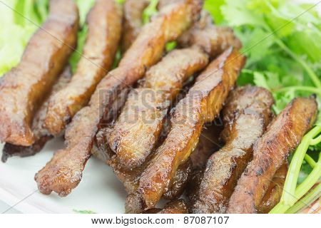 Fried Pork, Thai Food Served With Vegetable