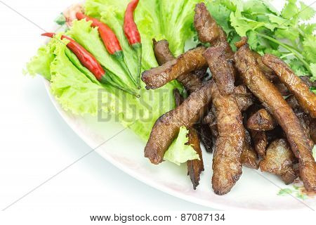 Fried Pork, Thai Food Served With Vegetable