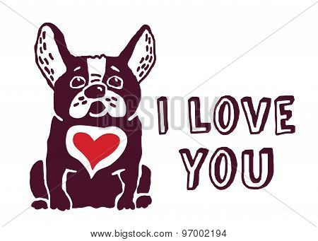 I love you cute dog red heart card
