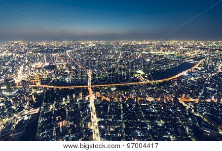Aerial View Cityscape At Night
