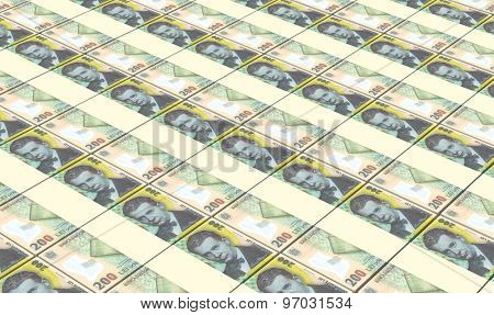 Romanian leu bills stacks background.