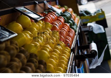 Fresh Fruit On Sale At A Market