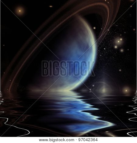 Exosolar Planet Rise over quiet waters