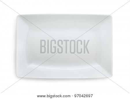 White empty rectangular plate isolated on white
