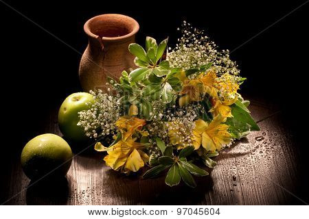 Still Life With Flowers And Apples