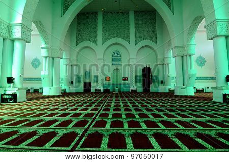 Interior of Sultan Haji Ahmad Shah Mosque a.k.a UIA Mosque in Gombak, Malaysia