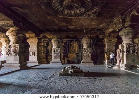 ELLORA, INDIA - 14 JANUARY 2015: Ellora Caves is an archaeological site close to city of Aurangabad. Well known for its monumental caves, Ellora is a World Heritage Site.