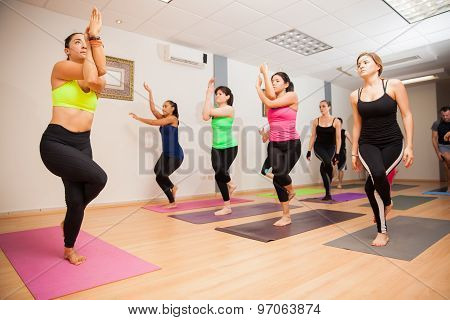 Eagle Pose In A Yoga Class
