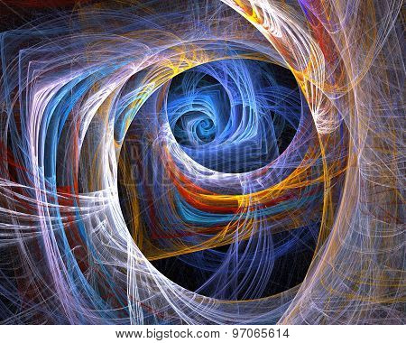 Abstract Fractal Design. Squares And Circles Of Coloured Threads.