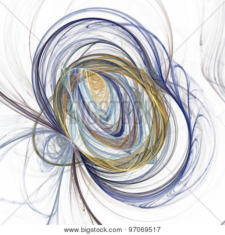 Abstract Fractal Design. Blue Threads Loops On White.
