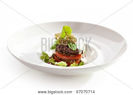 Beef Steak with Tomato, Beans and Dorblu Sauce