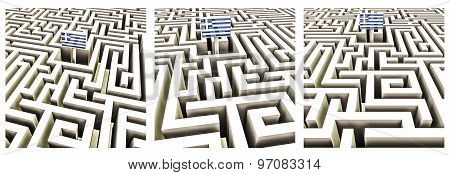 Greek Flag In A Maze