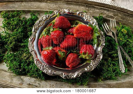 Still Life With Strawberries In A Vintage Style