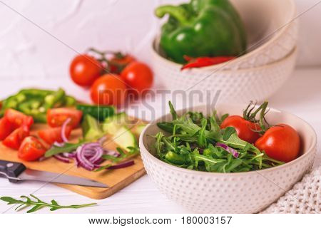 Traditional Bulgarian Salad Shopski With Fresh Vegetables And Feta