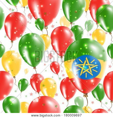 Ethiopia Independence Day Seamless Pattern. Flying Rubber Balloons In Colors Of The Ethiopian Flag.