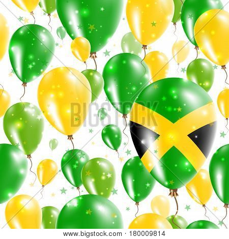 Jamaica Independence Day Seamless Pattern. Flying Rubber Balloons In Colors Of The Jamaican Flag. Ha