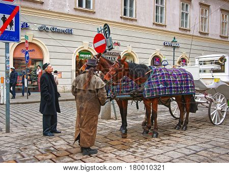 Horse Fiacre At Stephansplatz At Vienna City Center
