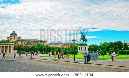 Tourists At Heldenplatz Of Hofburg In Vienna