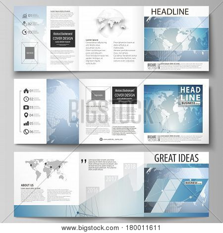 The minimalistic vector illustration of the editable layout. Three creative covers design templates for square brochure or flyer. Scientific medical DNA research. Science or medical concept