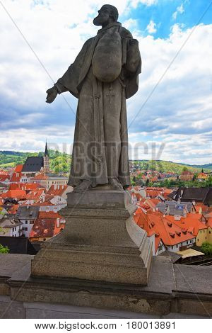 Sculpture On Plastovy Bridge At Castle Of Cesky Krumlov