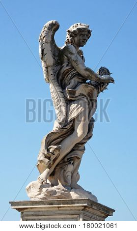 ROME, ITALY - SEPTEMBER 03: Statue of Angel with the Crown of Thorns by Gian Lorenzo Bernini, Ponte Sant Angelo in Rome, Italy  on September 03, 2016.