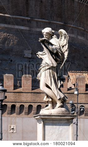 ROME, ITALY - SEPTEMBER 03: Statue of Angel with the Sudarium (Veronica's Veil) by Cosimo Fancelli, Ponte Sant Angelo in Rome, Italy  on September 03, 2016.