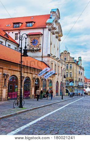 Cobblestone Paderewski Street In Old Town Of Poznan