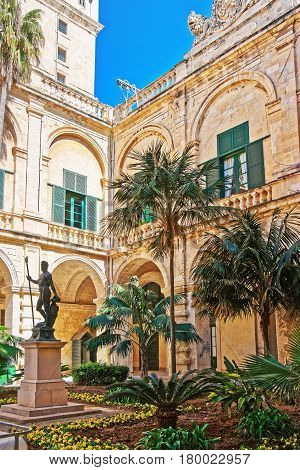 Neptune Statue At Courtyard Of Grandmaster Palace Valletta