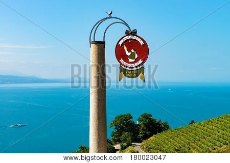 Round Name Sign At Vineyard Terraces Hiking Trail In Lavaux