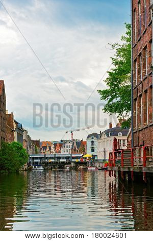 Bridge In Graslei And Korenlei Over Lys River Canal Ghent