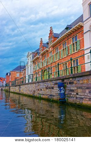 Guildhalls On Graslei And Korenlei Over Lys River Ghent