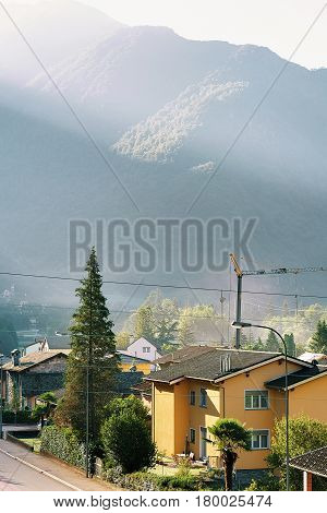 Road In Aurigeno In Ticino Swiss While Sunrise
