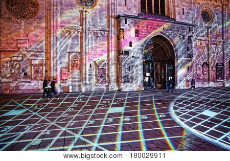 Laser Show At St Stephen Cathedral At Stephansplatz In Vienna