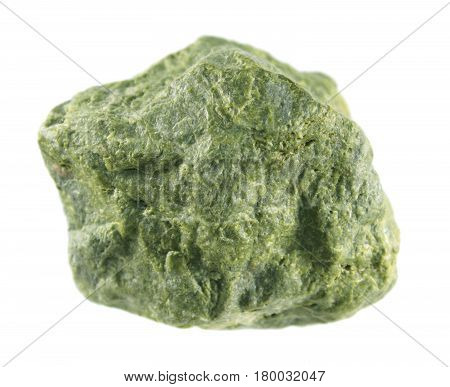 Epidote isolated on white background. Calcium aluminium iron sorosilicate green mineral