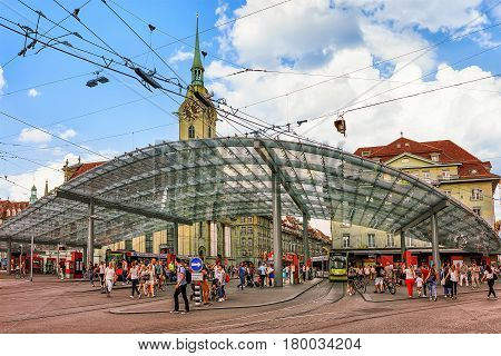 People At Train Station On Bahnhofplatz In Bern