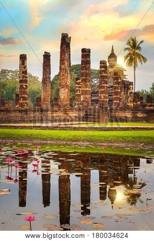 Sukhothai, Thailand - January 18 2017: Wat Mahathat Temple In The Precinct Of Sukhothai Historical P