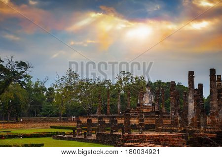 Sukhothai, Thailand - January 18 2017: Wat Mahathat Temple In The Precinct Of Sukhothai Historical P