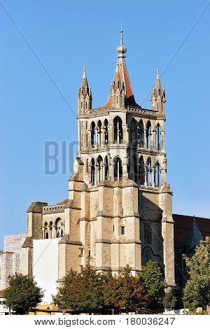 Tower Of Cathedral Of Notre Dame In Lausanne